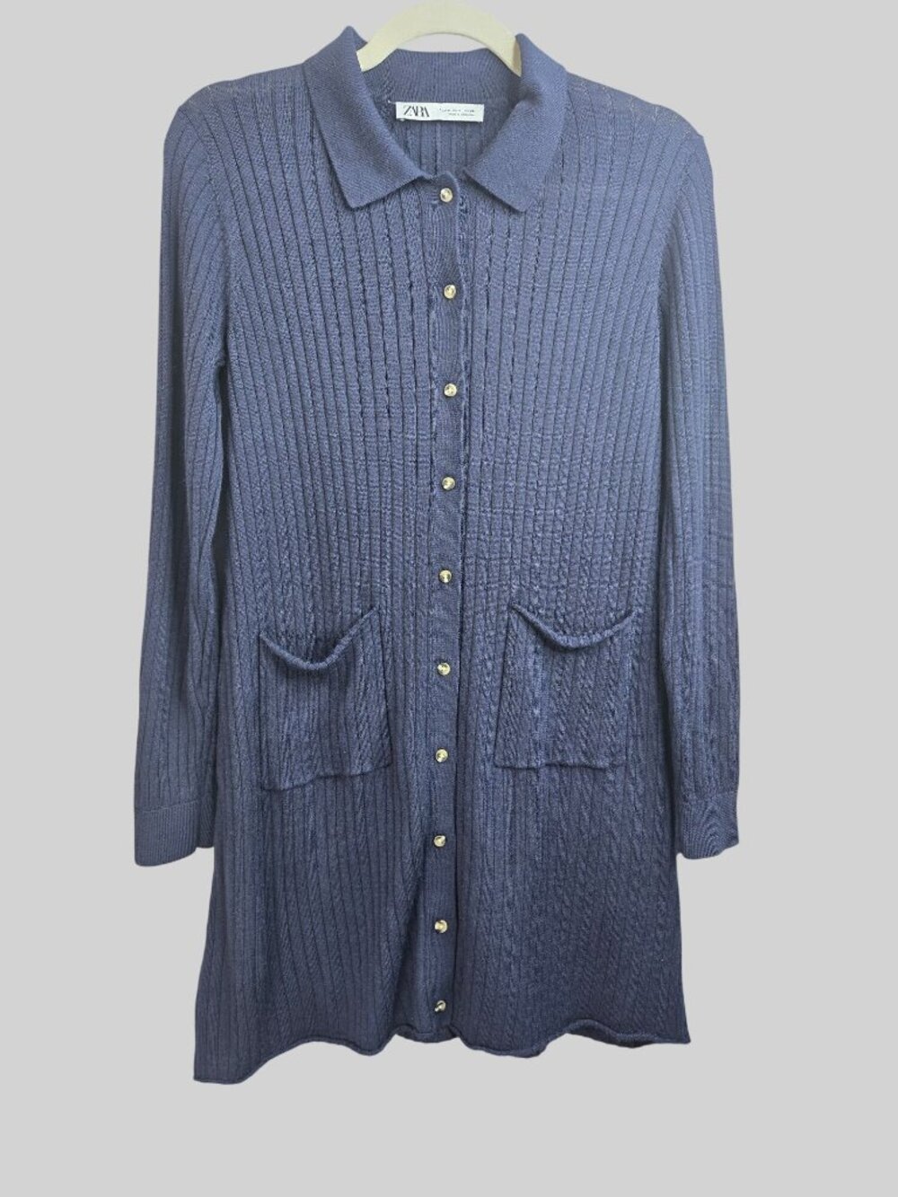 Button‎ Up Cardigan Sweater Wool Blend M Blue Long Sleeve Pocket Preppy Nautical